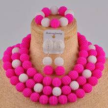 Conjunto de joyería Africana fucsia, rosa, blanco, Perla simulada, collar de boda nigeriano, conjuntos de joyas de cuentas nupciales FZZ101 2024 - compra barato