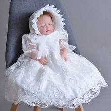 Baby Girl White Ruffle Baptism Dress Newborn Lace Flower Embroidered Christening Gown with Hat Bebe First Birthday Party Outfits 2024 - buy cheap