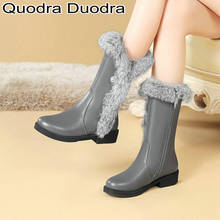 Fur boots winter women warm plush boots chunky high heels snow boot gray/black woman mid-calf shoes zipper solid plus 43 48 2024 - buy cheap