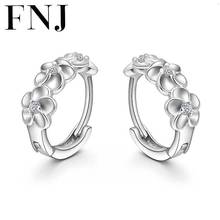 FNJ 925 Silver Hoop Earrings for Women Jewelry New Simple 100% Pure S925 Silver Sterling Earring Plum blossom White Zircon 2024 - buy cheap