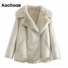 Зимняя уличная одежда Aachoae, куртка из искусственной кожи с мехом, женское модное плотное теплое пальто, женские куртки на молнии с поясом, пальто 2020 2024 - купить недорого