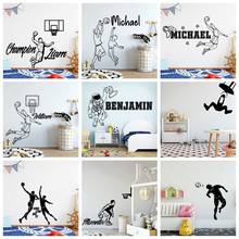 Pegatinas de pared de baloncesto con nombre personalizado, decoración del hogar para habitaciones de bebés y niños, papel tapiz de vinilo, Mural, calcomanía de pared 2024 - compra barato