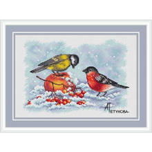 Top Quality Hot Selling Lovely Counted Cross Stitch Kit Birds In The Snow Red Berries And Apple 2024 - buy cheap