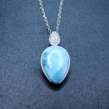 Venda quente 925 prata esterlina natural dominica larimar gota pingente colar para o presente 2024 - compre barato