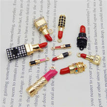 Julie Wang 10PCS Mixed Enamel Lipstick Charms Rhinestones Alloy Gold Tone Necklace Bracelet Jewelry Making Accessory 2024 - buy cheap