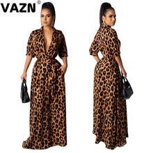 Vestido longo feminino vazn, estampa de leopardo, manga longa, estilo casual 2024 - compre barato