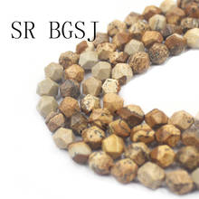 BGSJ-imagen poligonal redonda facetada de 8mm, jaspe, piedra Natural artesanal, hilo de cuentas de 15 ", envío gratis 2024 - compra barato