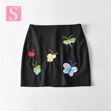 STVY 2020 New Spring Summer Fashion Colour Butterfly Embroidery Mini Skirts For Women Elegant Black Short Skirts 2024 - buy cheap