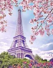 Div 5D Париж Эйфелева башня Пейзаж розовый цветок дерево полная Алмазная краска ing крестиком наборы художественные живописные 3D краски бриллиантами 2024 - купить недорого