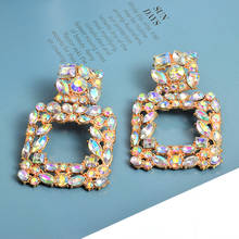 Wholesale ZA Square Metal Dangle Drop Earrings Studded Full Colorful Crystals Fine Jewelry Accessories For Women Christmas Gift 2024 - buy cheap