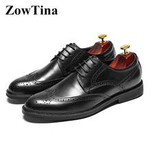 Zapatos Brogue hechos a mano para hombre, calzado Formal de vestir de cuero Real negro, Oxford, de negocios, de oficina, de encaje, para boda, 2020 2024 - compra barato