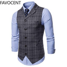 New Mens Vest Casual Business Men Suit Vests Male Lattice Waistcoat Fashion Mens Sleeveless Suit Vest Smart Casual Top Grey Blue 2024 - buy cheap