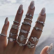 15Pcs/Set Bohemian Retro Silver Color Crystal Ring Set For Women gift Knuckle Ring Crystal Rhineston Ring Wedding Party Jewelry 2024 - buy cheap