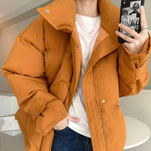 Зимняя 2021 хлопковая стеганая женская короткая куртка с воротником-стойкой, Корейская куртка свободного покроя, Свободное пальто большого размера, женская короткая парка 2024 - купить недорого