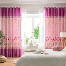 Cortinas de ventana con estampado de tulipán para sala de estar, cortina rural rosa y azul para dormitorio, pantalla de ventana lista para usar 2024 - compra barato