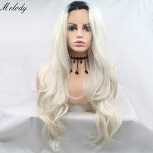Melody Long White Body Wave Platinum with Black Roots Synthetic Lace Front Wigs Heat Resistant Fiber for women, Drag Queen Wig 2024 - buy cheap