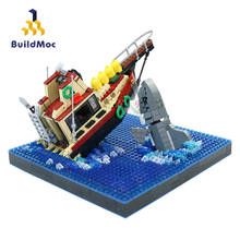 Buildmoc Creative Big White Shark (Wreck Leaping Shark) Ideas Jaws -Shark Attack Ship Model Building Blocks Toys Decorative Gift 2024 - buy cheap