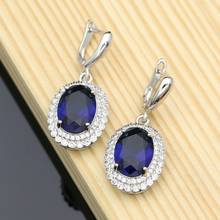 Earrings Of Blue Stone White Crystal Silver 925 Jewelry For Bridal Decoration Fashion Jewelry Dropshipping 2024 - buy cheap