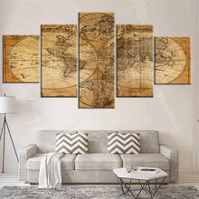 5 Panel Abstract Vintage Globe World Map Puzzle Paintings HD Canvas Wall Art Modern Picture for Library Office Room Home Decor 2024 - buy cheap