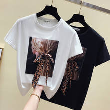 VERHELLEN белая футболка Женская Корейская Новинка 2020 летняя футболка с коротким рукавом и круглым вырезом с аппликацией и бантом топы повседневная черная футболка Femme 2024 - купить недорого