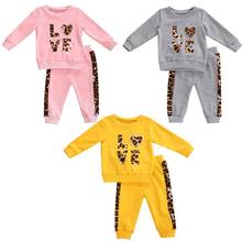 Spring Autumn Girls Clothing Sets Children Girls Pearl Leopard Print Long Sleeve Sweatshirt Tops Pants Tracksuits Clothing Set 2024 - buy cheap