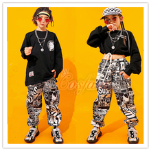 Black Hiphop Street Dance Rave Outfit Kids Stage Performance Clothing Printing Practice Wear kids Jazz Dance hip hop suit clothe 2024 - buy cheap