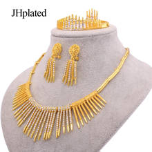 Conjuntos de joyería nupcial Africana chapada en oro de 24K para mujer, collar, pendientes, pulsera, anillo, regalos, conjunto de joyería de boda al por mayor 2024 - compra barato