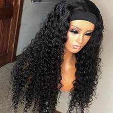 Desgirl Deep Curly Wave Headband Wig Human Hair 32 Inches Brazilian Deep Wave Machine Made Wigs With Head Band No Glue Scarf Wig 2024 - buy cheap