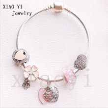 Xiaoyi esmalte romântico 2020, joia s925 flor rosa amor colorido presente estiloso alta joias bracelete diy festa de casamento feminino 2024 - compre barato