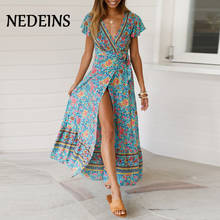 NEDEINS Woman Summer Long Dress Womens Boho Floral Beach Party Dress Ladies Summer Print Flower Dress 2024 - buy cheap