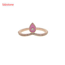 Anel de esmalte ouro rosa feminino, anéis de dedo charmosos para mulheres dourado 2020 2024 - compre barato