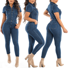Okayasis-macacão jeans feminino sexy, manga curta, bodycon, verão, roupa jeans, botões, elegante, casual, macacão 2024 - compre barato
