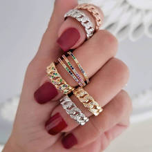 fashion band ring Open adjusted mini finger ring rainbow colorful cz Miami Cuban link chain resizable fashion Knuckle rings 2024 - buy cheap