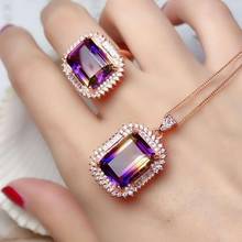 Natural real ametrine conjunto de jóias natural real ametrine 925 prata esterlina 1pc pingente, 1pc anel 2024 - compre barato