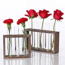 Vaso de tubo de teste de vidro em vasos de flores de madeira do suporte para o plantador hidropônico 2024 - compre barato
