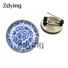 Zdying entnic-broches de insignia de porcelana azul y blanca, broche redondo de vidrio para fotos, cabujón, alfileres, accesorios de ropa, QH068 2024 - compra barato