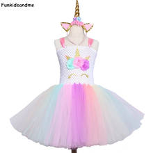 Vestido tutú de unicornio para niñas hasta la rodilla flor en colores Pastel vestido de fiesta de cumpleaños para niñas disfraz de unicornio de Halloween 2-12 2024 - compra barato
