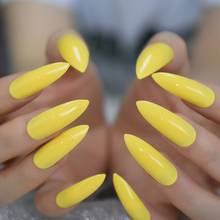 Neon Fluorescent Yellow Press on False Nails Extra Long Stiletto Pointed Gel Glossy Fake Fingersnails Free Adhesive Tapes 2024 - buy cheap