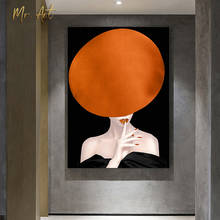 Modern Abstract Figure Wall Art Canvas Painting Bright Orange Hat Poster Print Women Wall Picture Living Room Nordic Home Decor 2024 - buy cheap