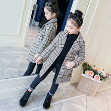 Girls Fall Winter Plaid Woolen Jacket Students Casual Long Woollen Coat Children's Overcoat Kids Slim Fit Outerwear Clothes B245 2024 - buy cheap