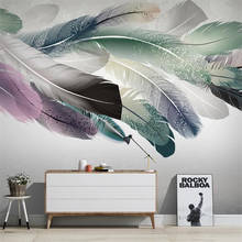 Papel tapiz 3D grande, Mural personalizado pequeño, fresco, moderno, nórdico, pluma de Color, Fondo de TV, Mural 2024 - compra barato