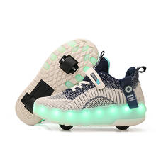 New Pink Blue Red USB Charging Fashion Girls Boys LED Light Roller Skate Shoes For Children Kids Sneakers With Wheels Two wheels 2024 - buy cheap