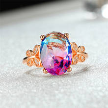 Anel de borboleta dupla feminino, anel azul roxo e oval de zircônio com preenchimento de ouro rosa e cristal multicolorido, joia de luxo para mulheres 2024 - compre barato