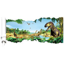Pintura de desplazamiento falso de Mundo Jurásico, pegatinas de pared de vinilo de dinosaurio 3d, póster de decoración del hogar, papel tapiz de 90x50cm, 3 estilos 2024 - compra barato