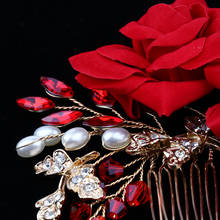 Diadema de peine para el pelo de novia, joya brillante de cristal de rosa roja con perla 2024 - compra barato