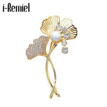 2021 Fashion Ginkgo Leaf Brooch Pin Corsage Pearl Crystal Rhinestone Coat Pin Jewelry Scarf Buckle Female Clothing Accessories 2024 - buy cheap