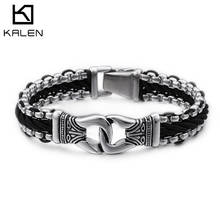 Kalen stainless steel leather braided bracelet fashion mysterious men's accessories 2020 2024 - buy cheap