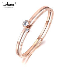 Lokaer Trendy Stainless Steel 2Pcs Cubic Zirconia Cuff Engagement Bangles Bracelets Lovers Jewelry Valentine's Day Gift B19029 2024 - buy cheap