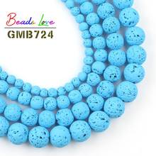 Wholesale Volcanic Rock Lava Stone Rubber Blue Sky Round Loose Natural Beads Diy Bracelet for Jewelry Making 4 6 8 10mm 15 Inch 2024 - buy cheap