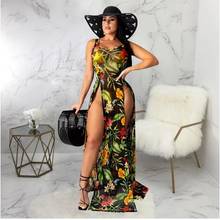 2021 New Bikini Cover-ups Women Floral Print See Through Beach Split Dress Sleeveless Mesh Sheer Sexy Maxi Dresses Sundress 2024 - buy cheap